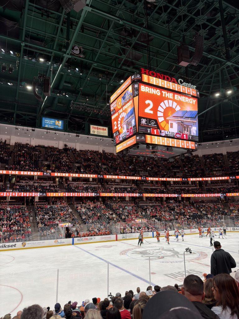 Honda Center · 'Bring the energy' on the scoreboard