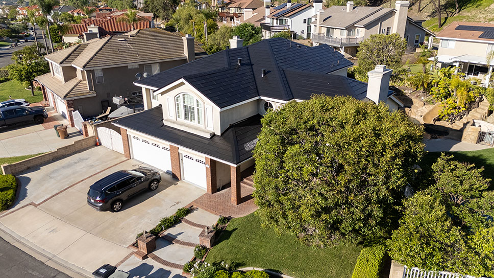 installed-tesla-solar-roof an installed Tesla Solar Roof on a home in Orange County